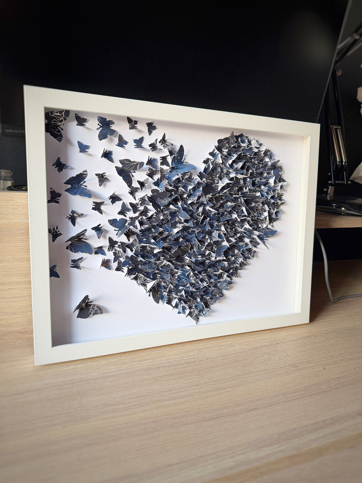 Dark Blue White Butterflies Heart wall art
