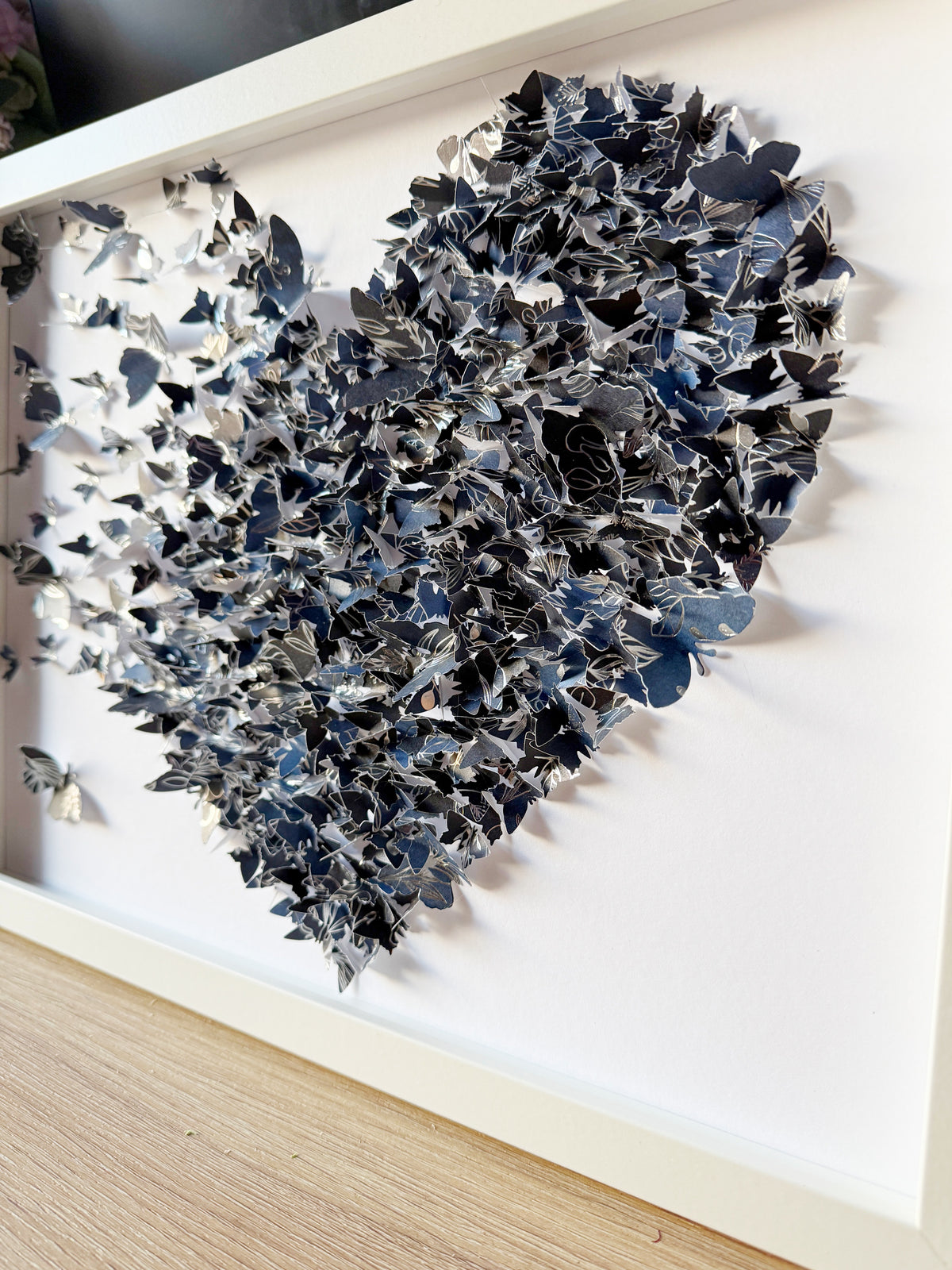 Dark Blue White Butterflies Heart wall art