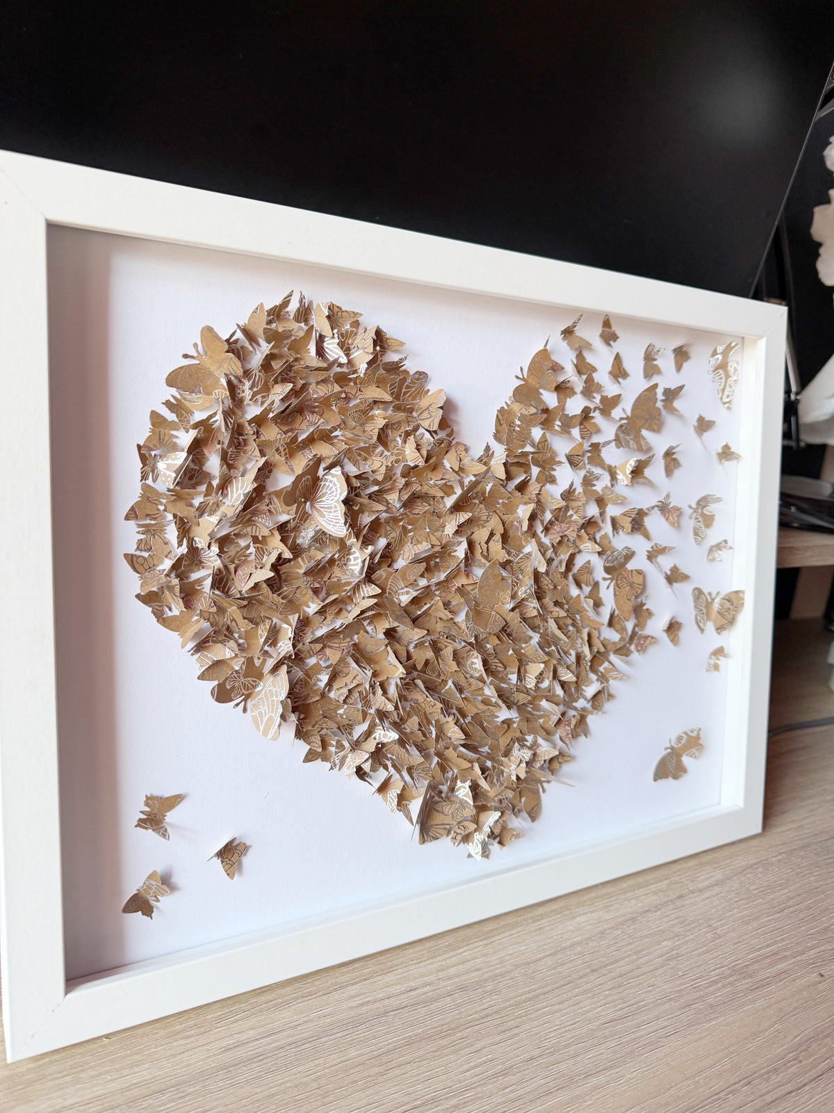 Brown White Butterflies Heart wall art