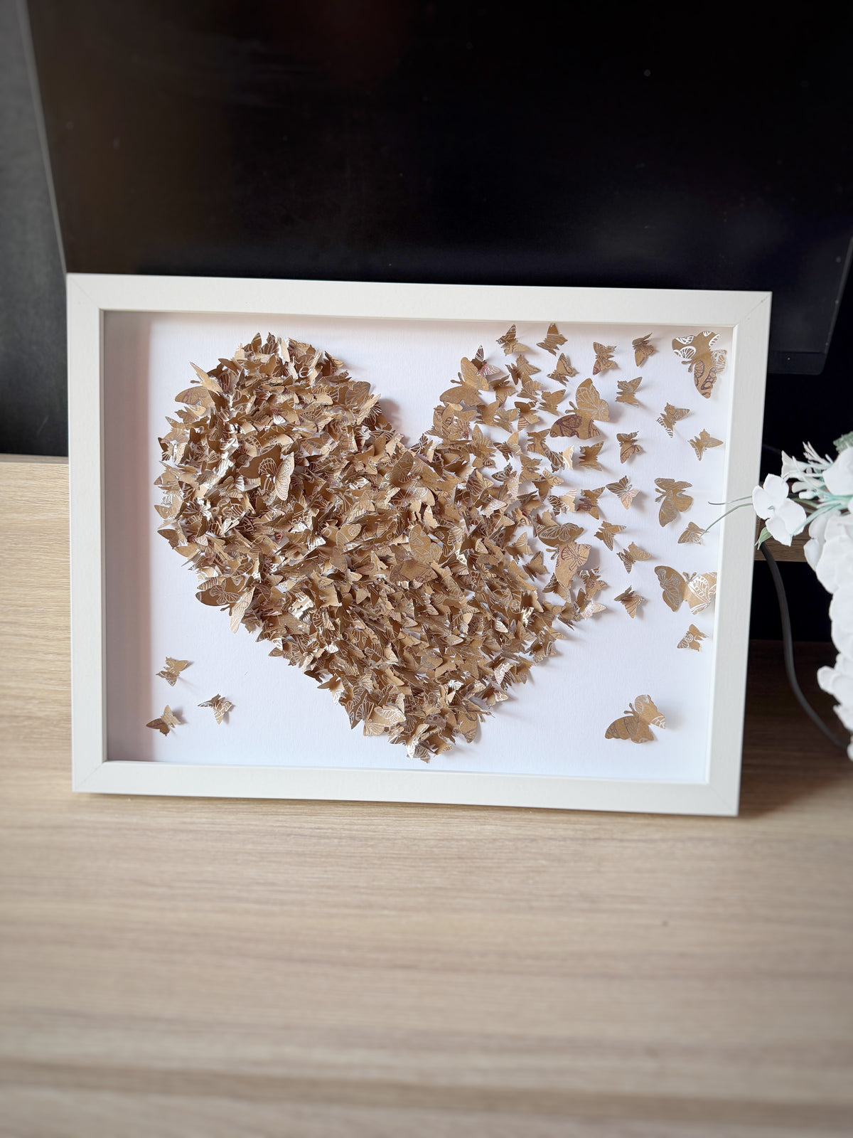 Brown White Butterflies Heart wall art