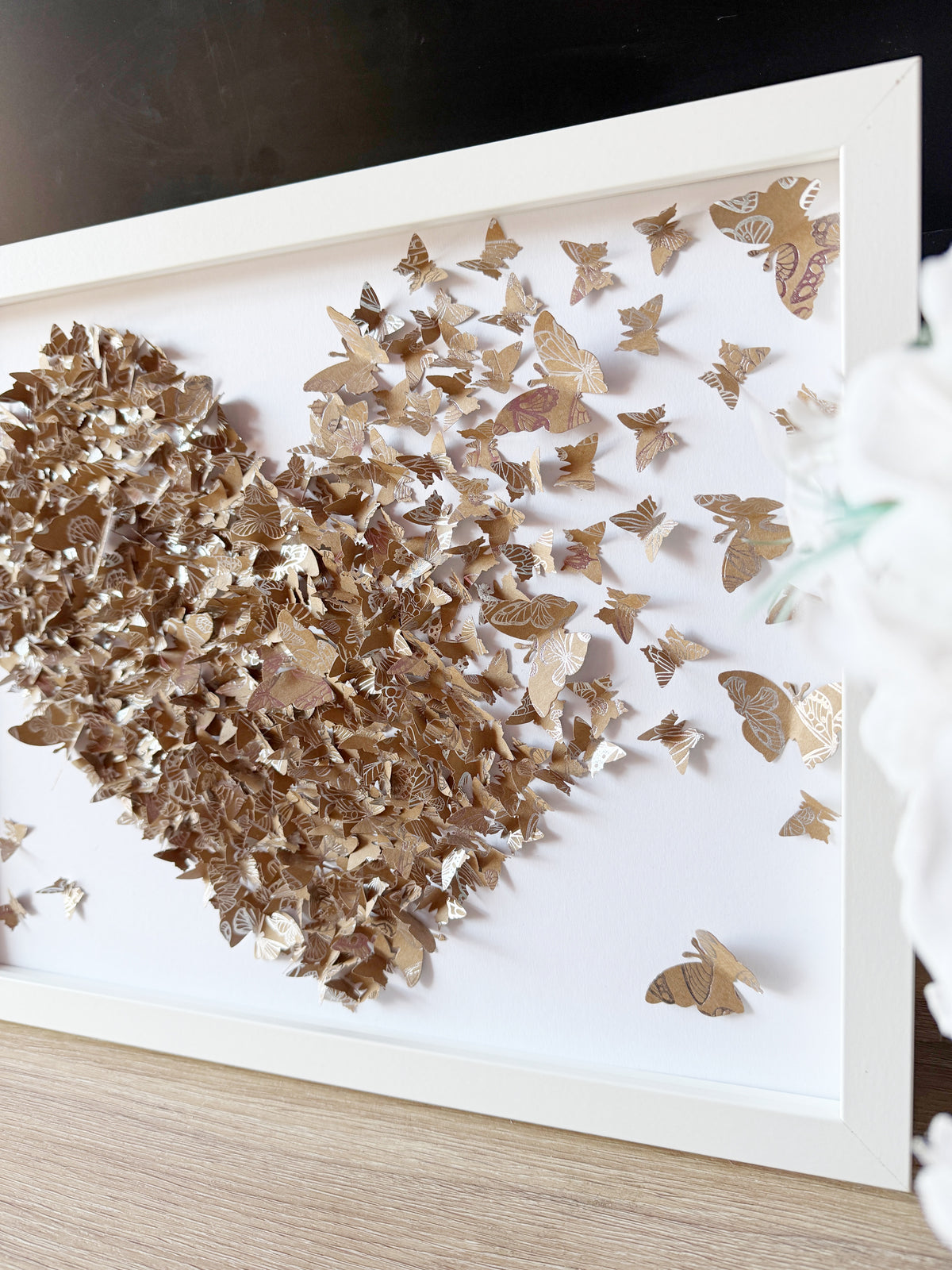Brown White Butterflies Heart wall art