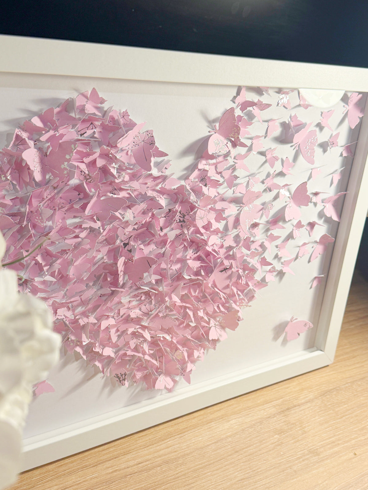 Light Pink White Butterflies Heart wall art