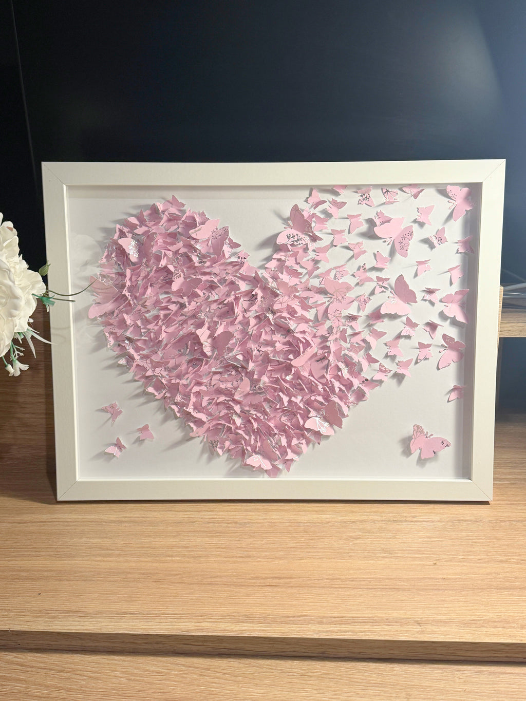 Light Pink White Butterflies Heart wall art