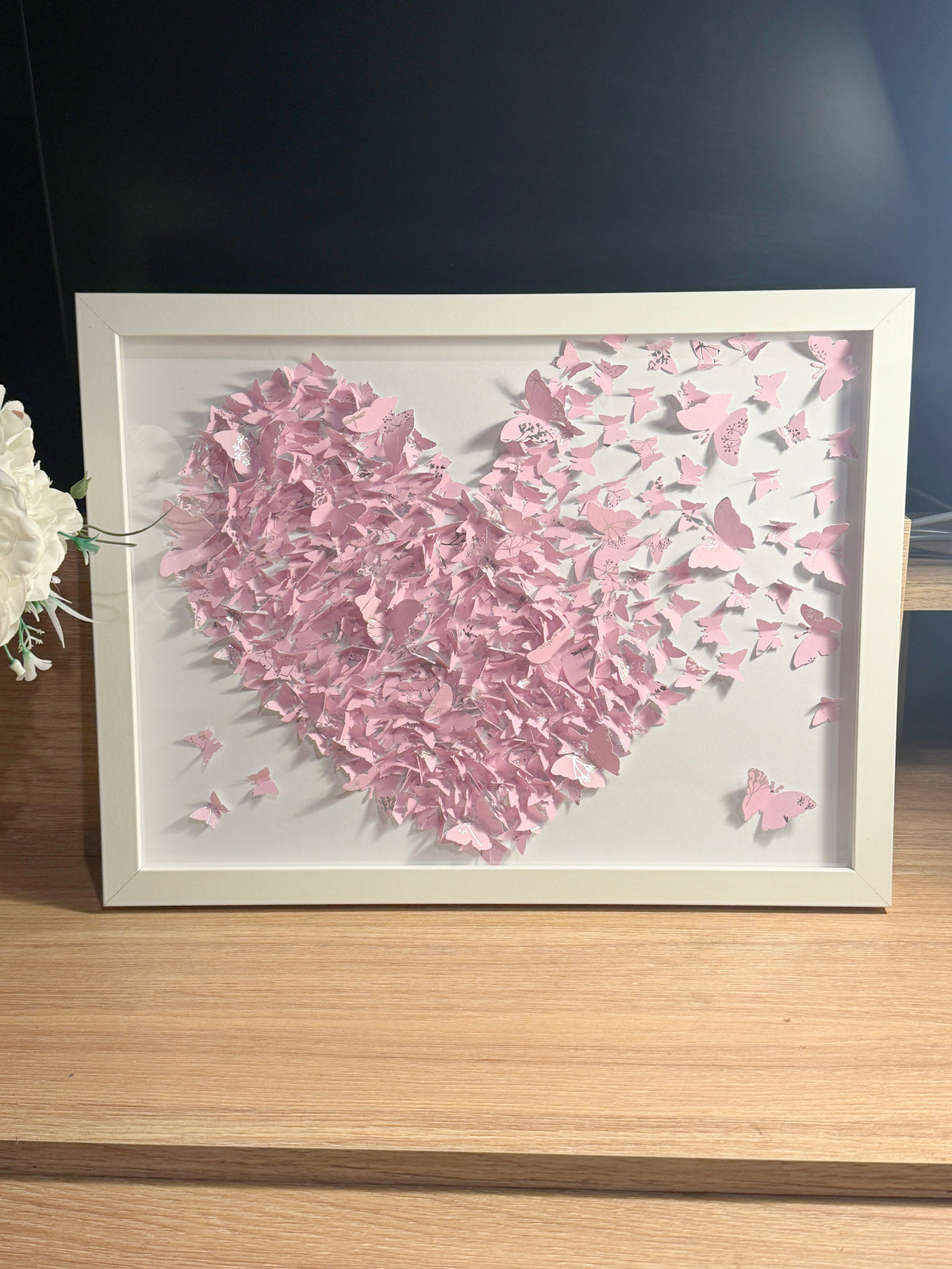 Light Pink White Butterflies Heart wall art