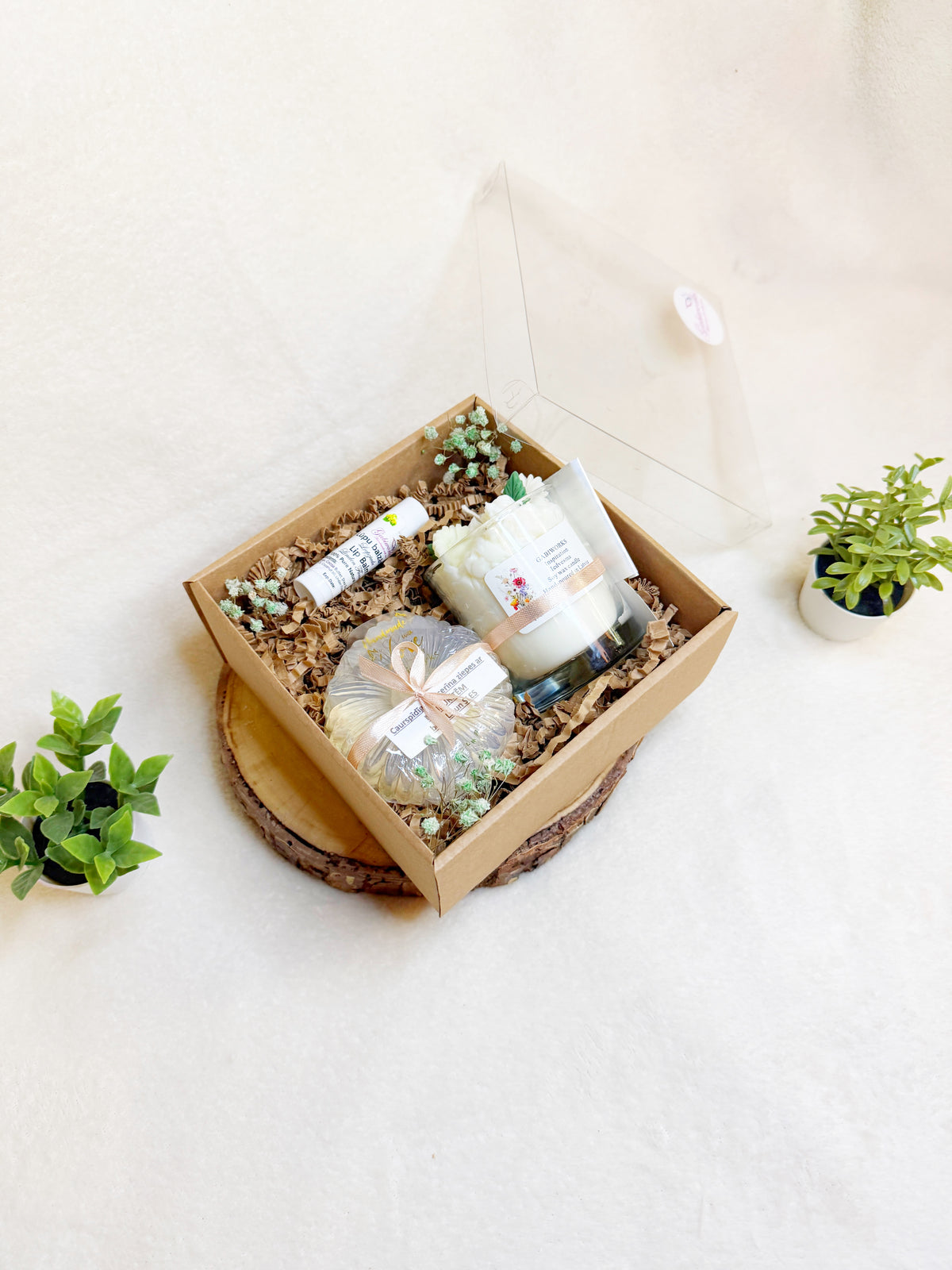 Natural gift set- Lip balm, Soy Dessert candle, Glycerin soap