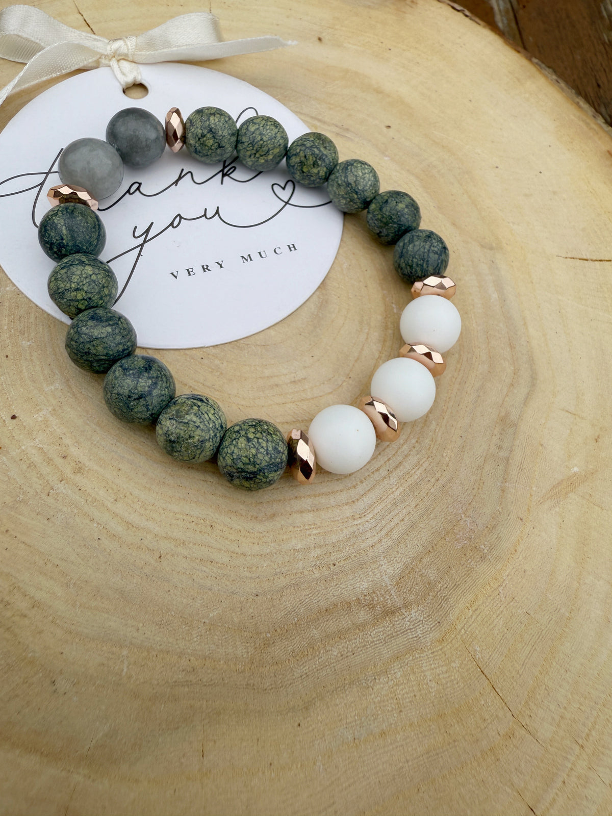 White Onyx, Serpentine, Nephrite Stone Bracelet