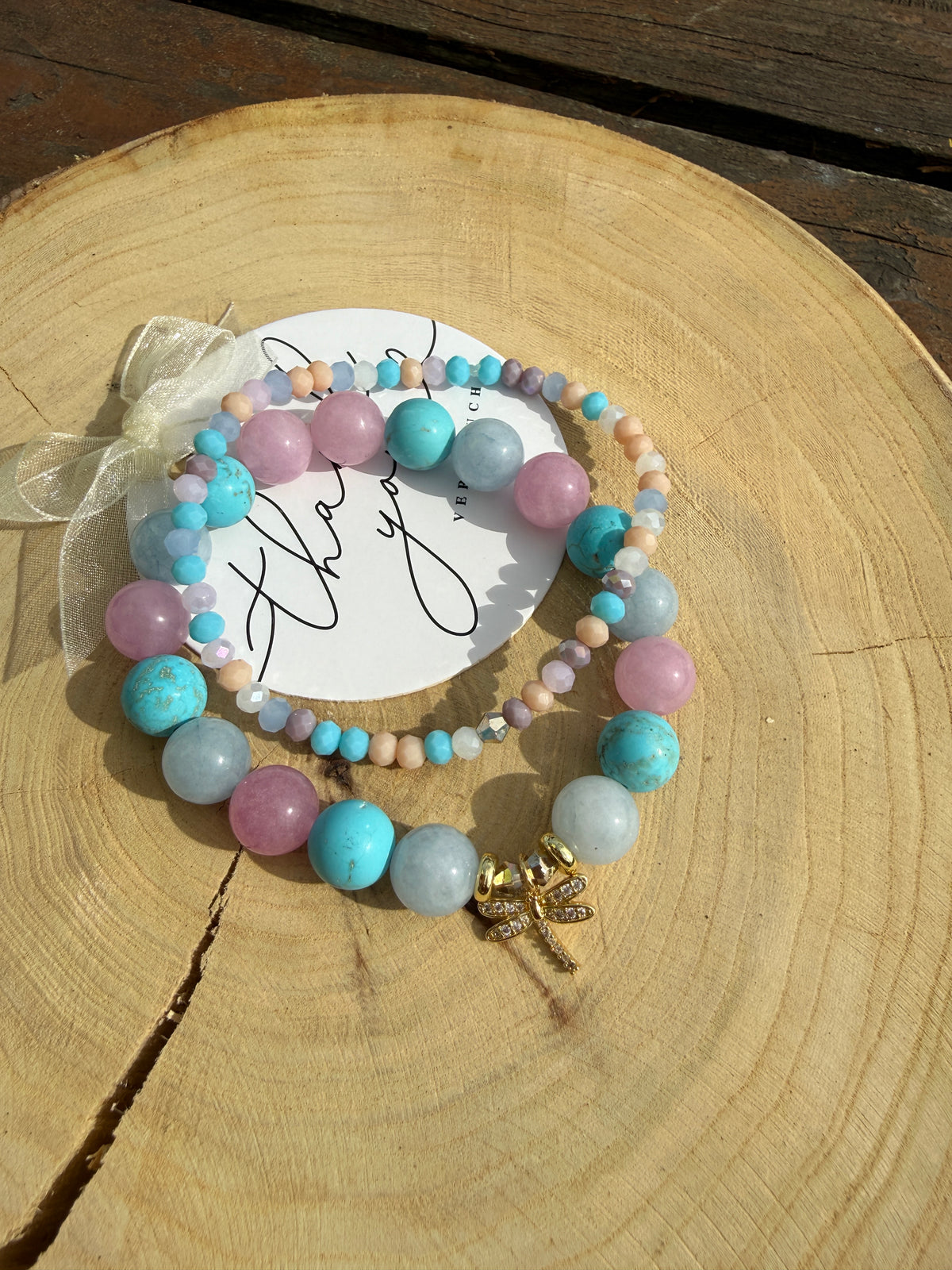 Magnesite, Aquamarine, Kunzite Bracelet 2 in 1