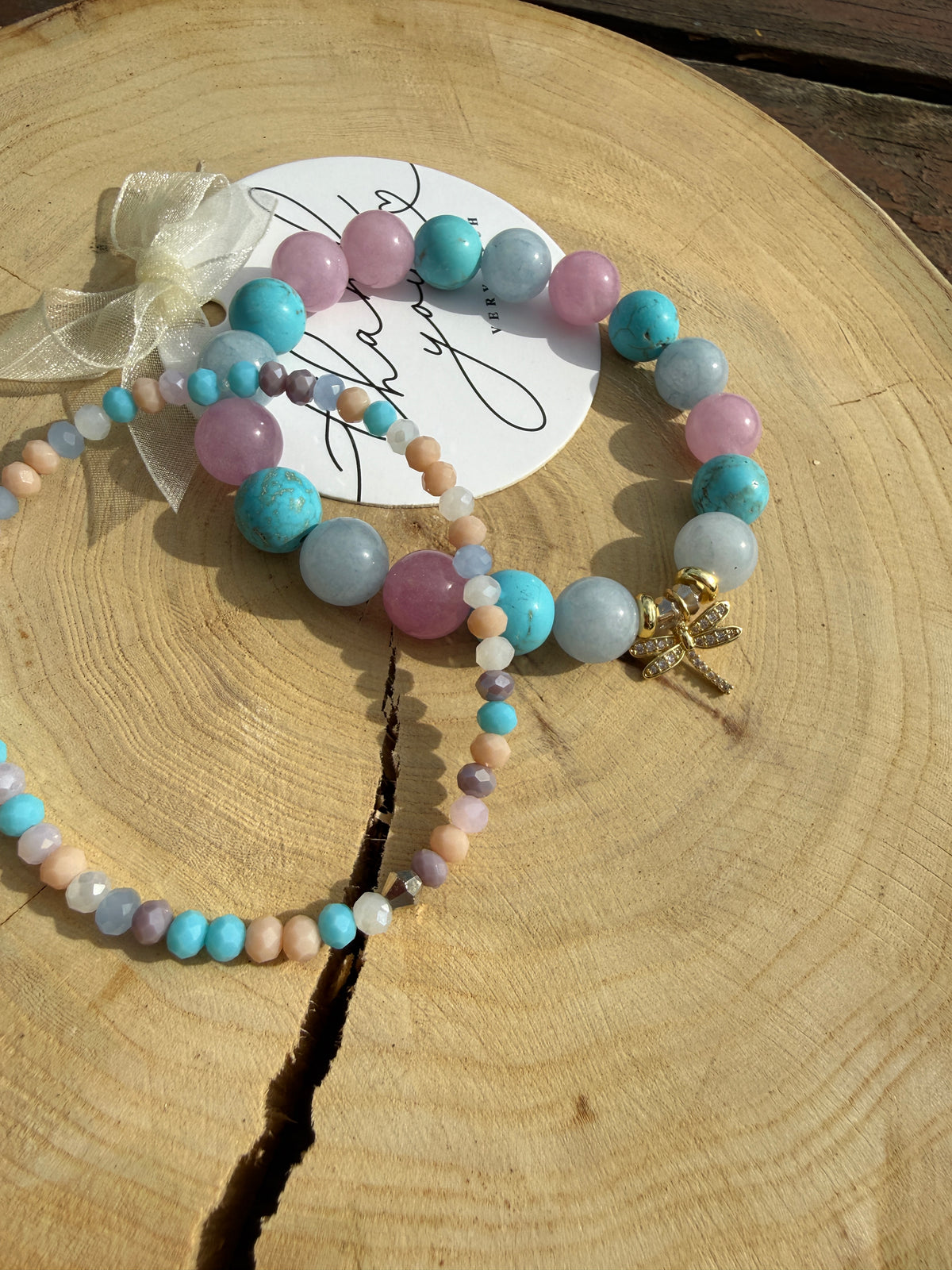 Magnesite, Aquamarine, Kunzite Bracelet 2 in 1