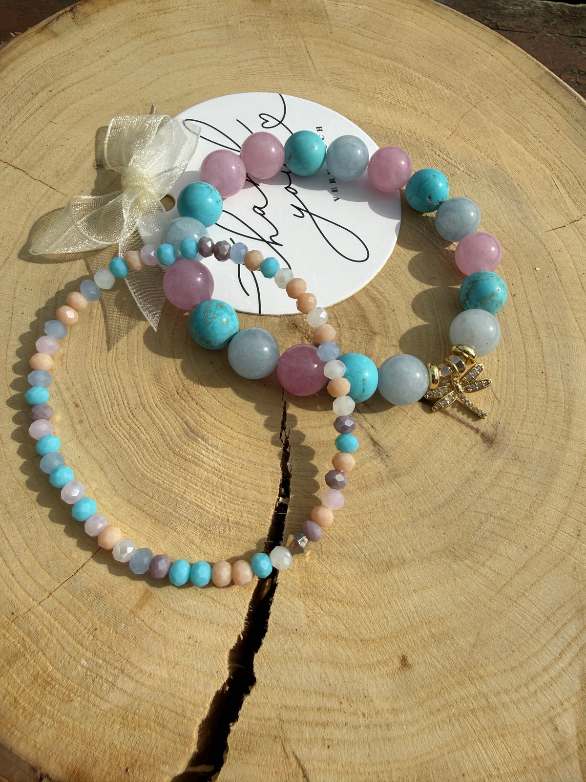 Magnesite, Aquamarine, Kunzite Bracelet 2 in 1