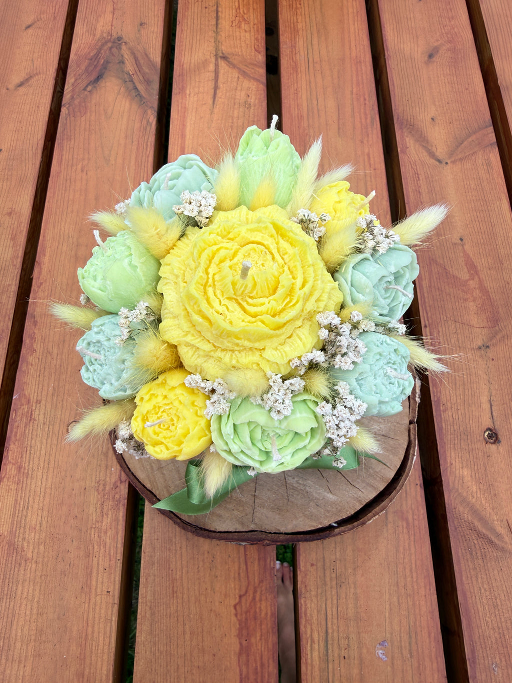 Yellow Green Soy candle flower bouquet
