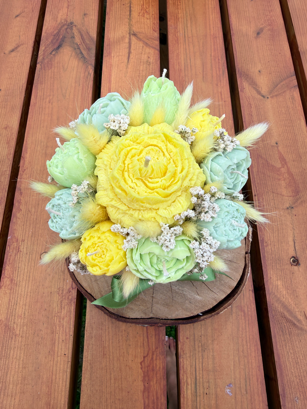 Yellow Green Soy candle flower bouquet