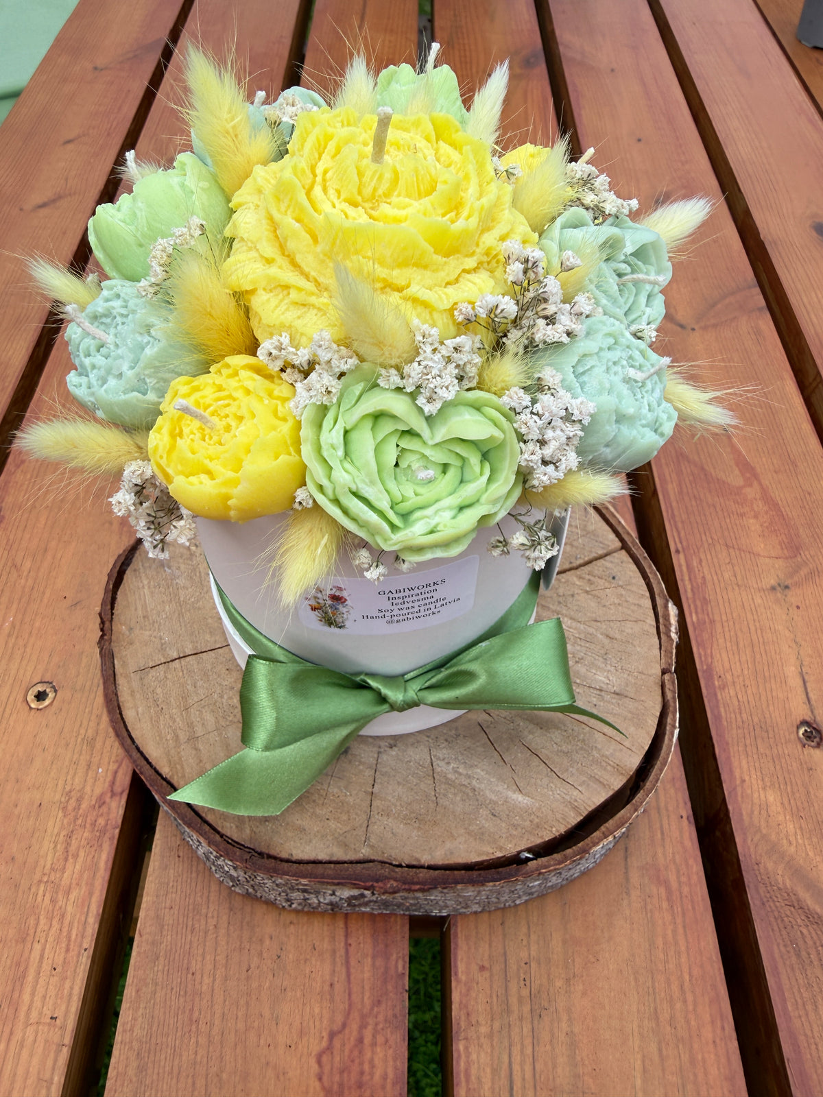 Yellow Green Soy candle flower bouquet
