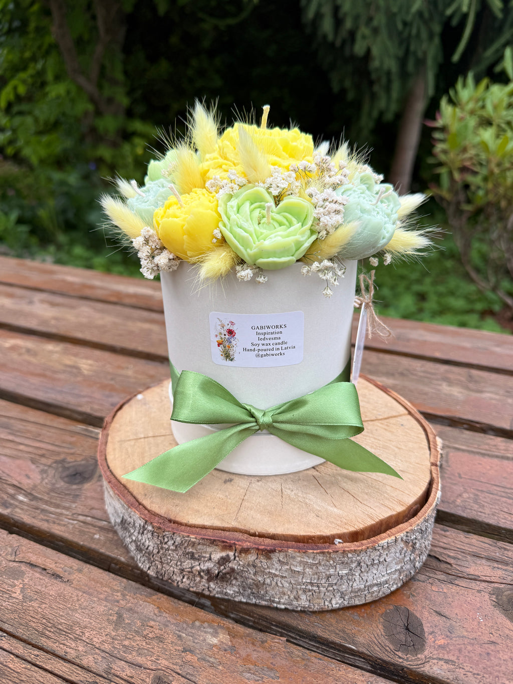 Yellow Green Soy candle flower bouquet
