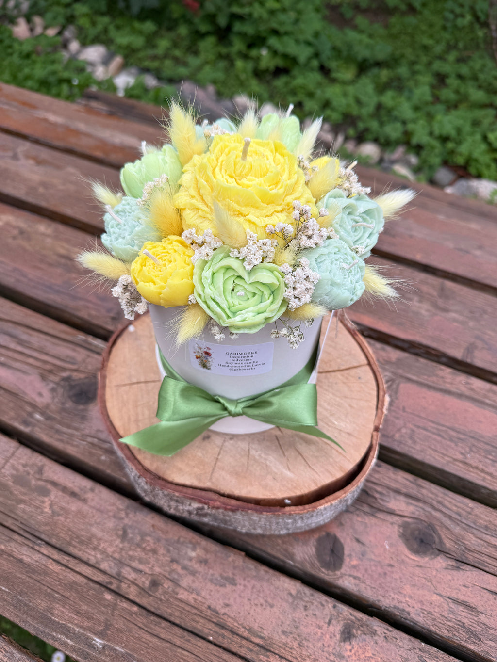 Yellow Green Soy candle flower bouquet