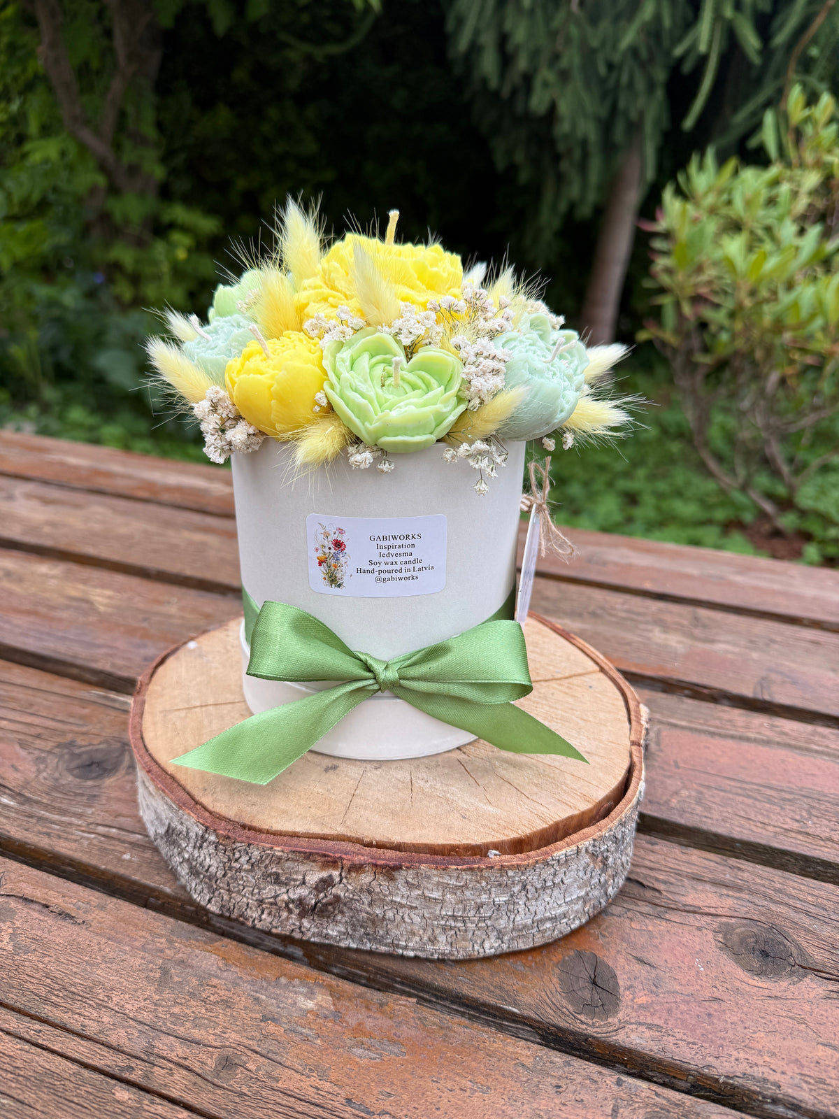 Yellow Green Soy candle flower bouquet