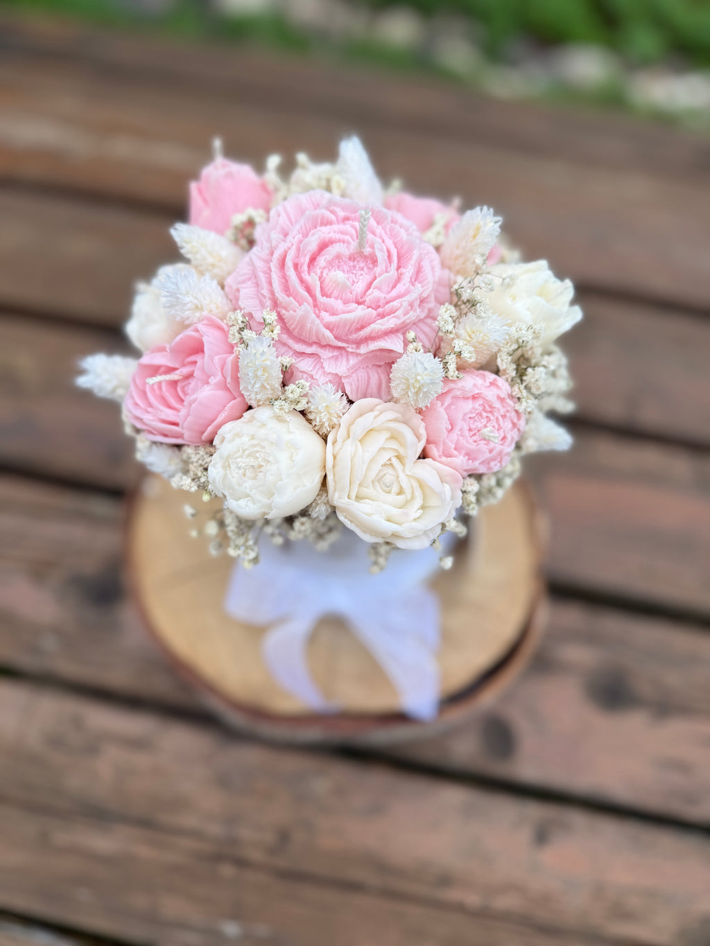 Light pink White Soy candle flower bouquet