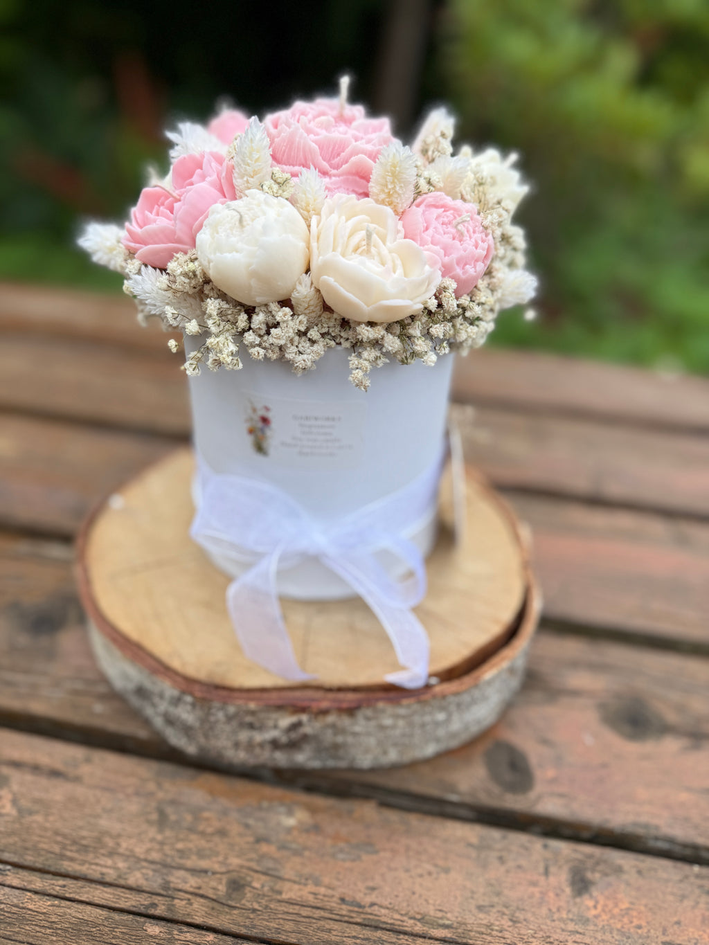 Light pink White Soy candle flower bouquet