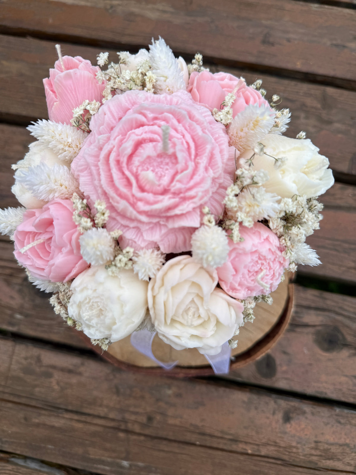 Light pink White Soy candle flower bouquet