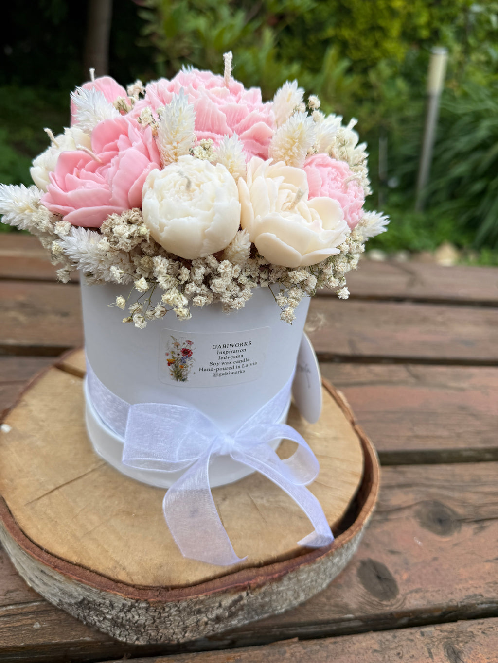 Light pink White Soy candle flower bouquet
