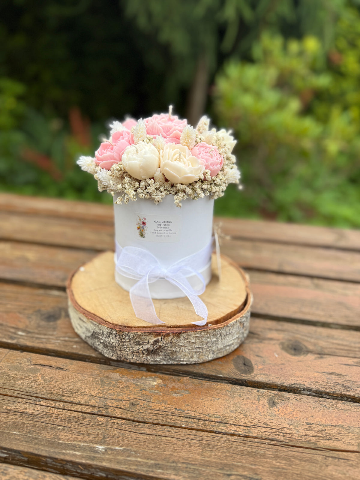 Light pink White Soy candle flower bouquet
