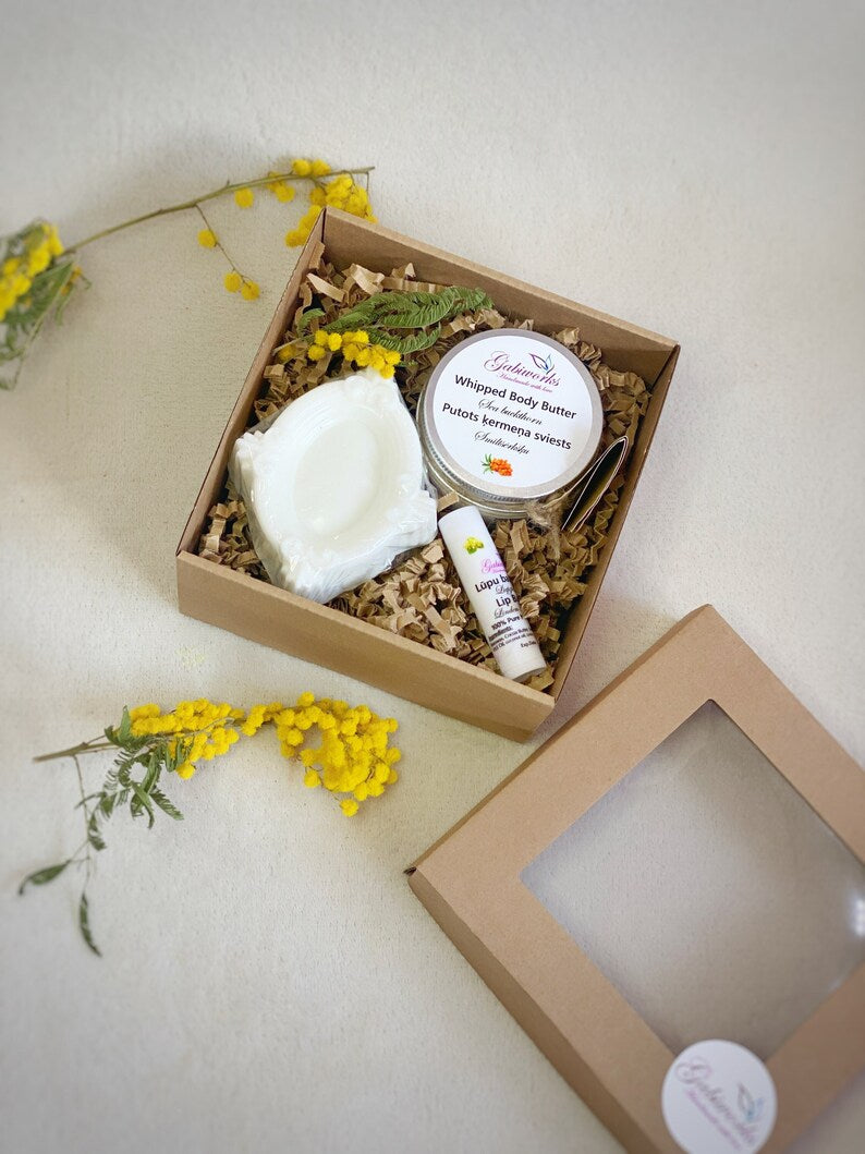 Gift set- Shea Butter soaps, Whiped Body butter, Lip balm