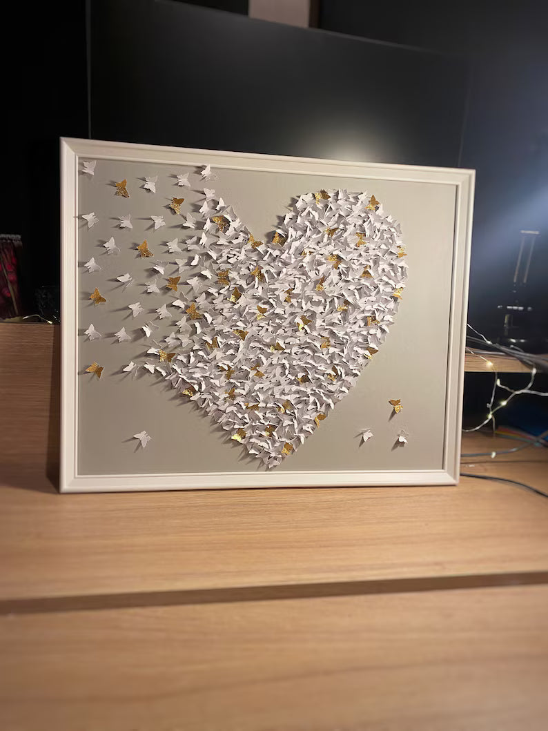 Butterflies wall art White and Glitter gold