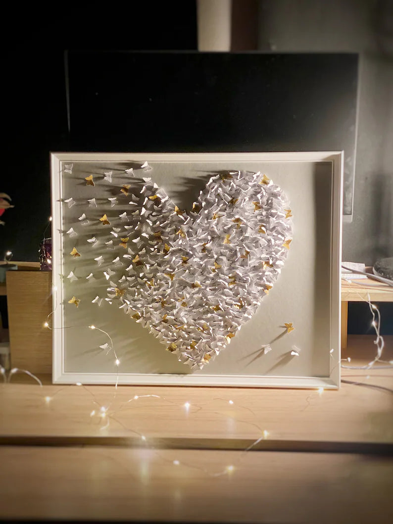 Butterflies wall art White and Glitter gold