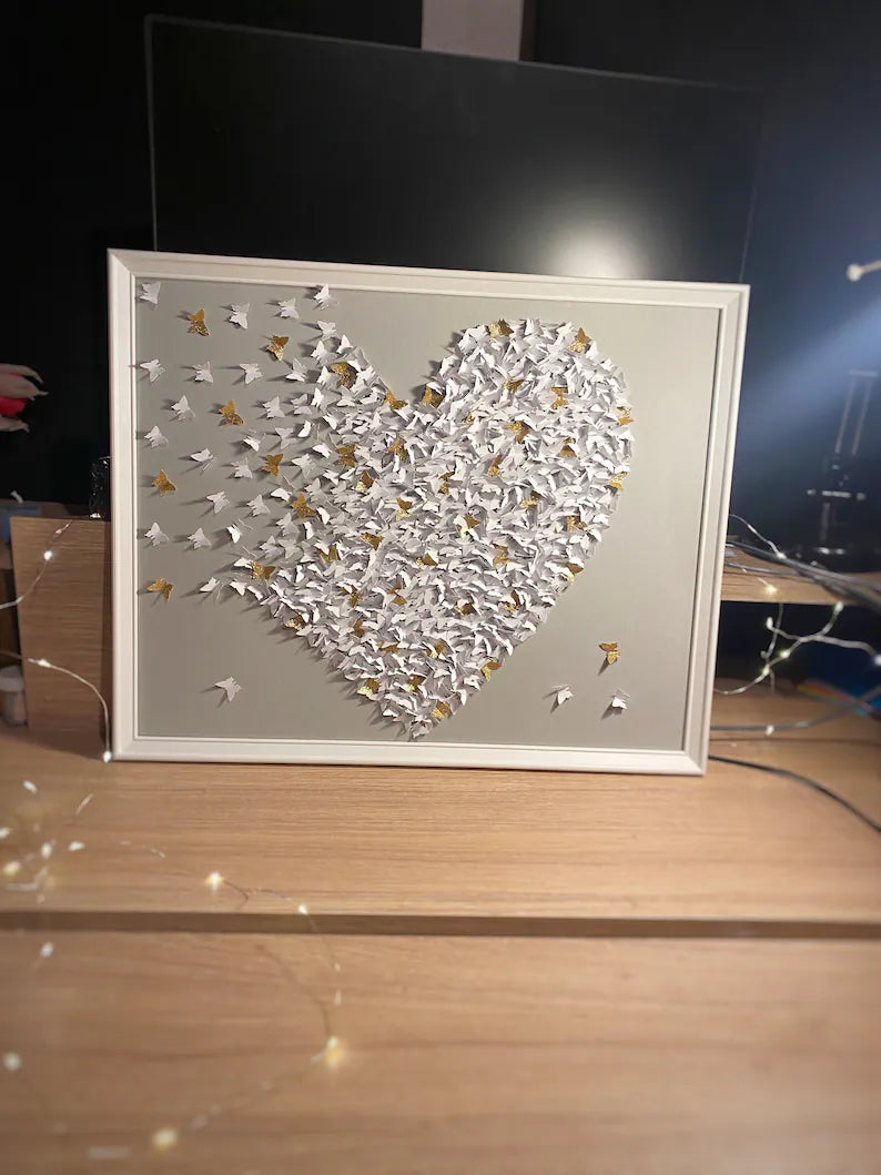 Butterflies wall art White and Glitter gold