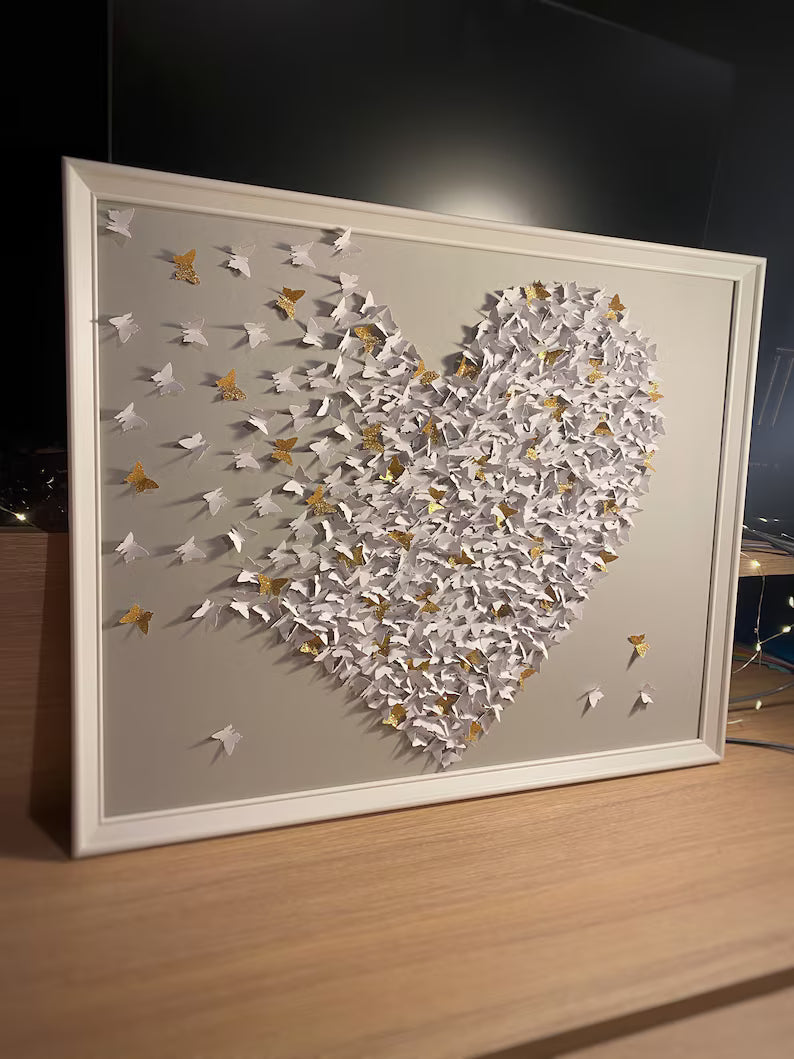 Butterflies wall art White and Glitter gold