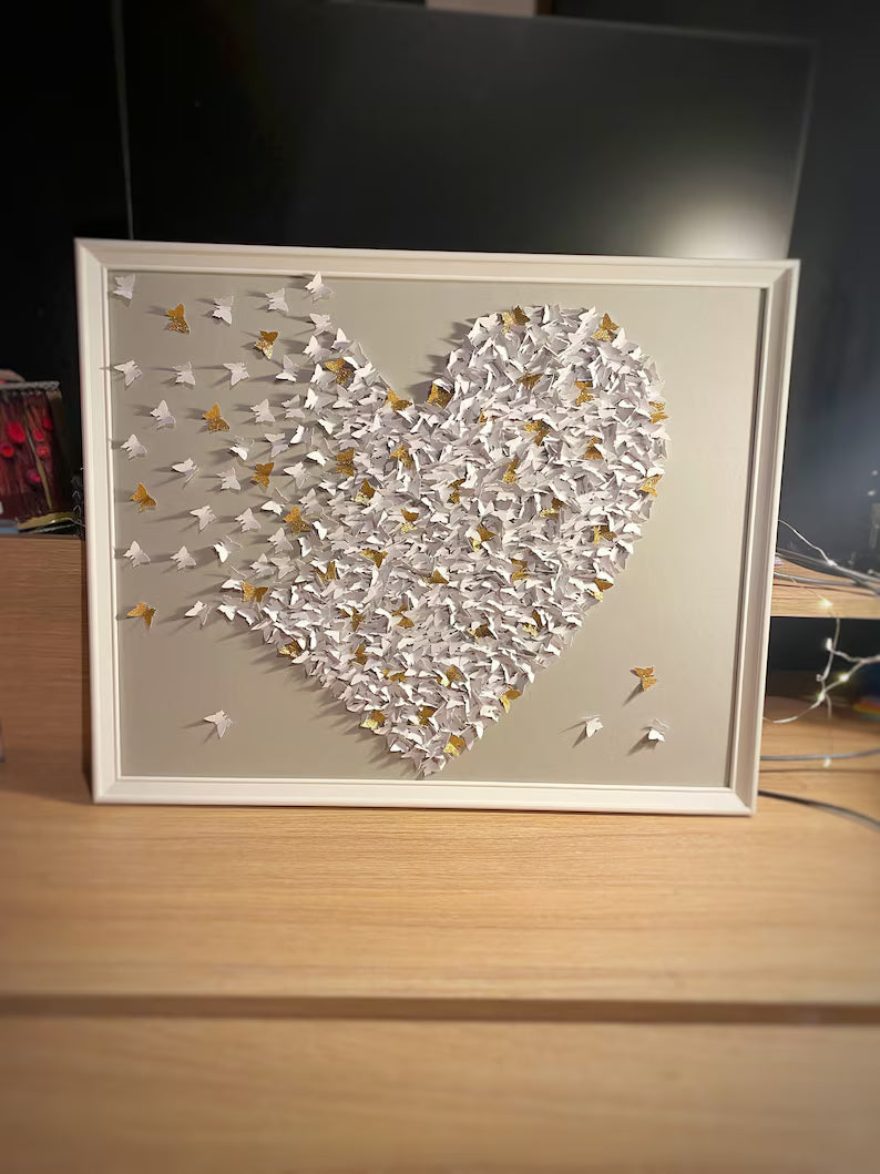 Butterflies wall art White and Glitter gold