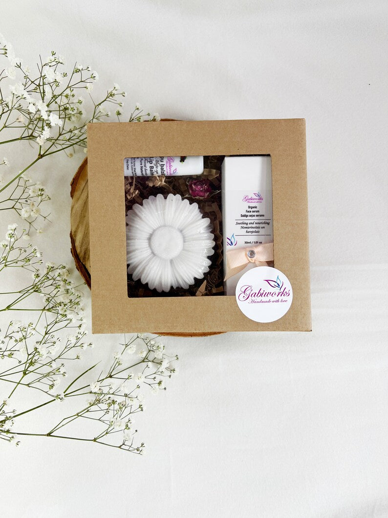Gift set - Lip balm, Shea butter soaps, Face serum