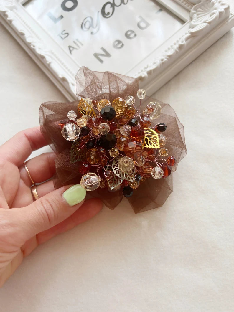 Brown Flower Brooch