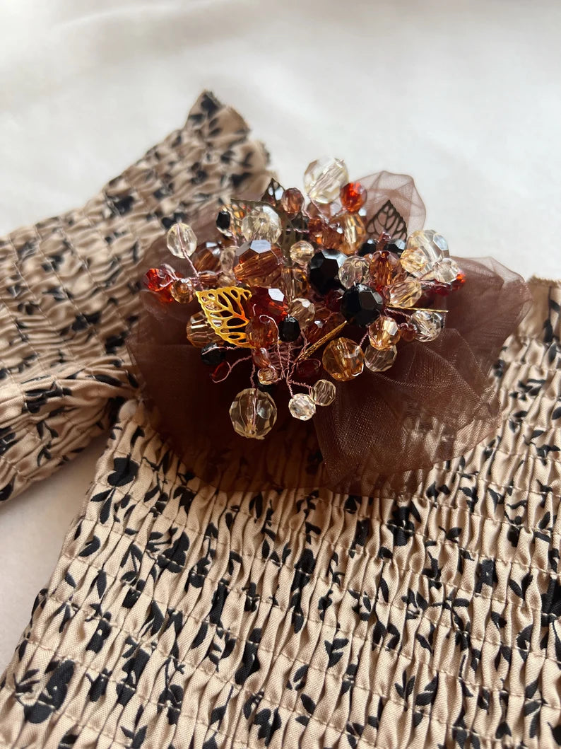Brown Flower Brooch