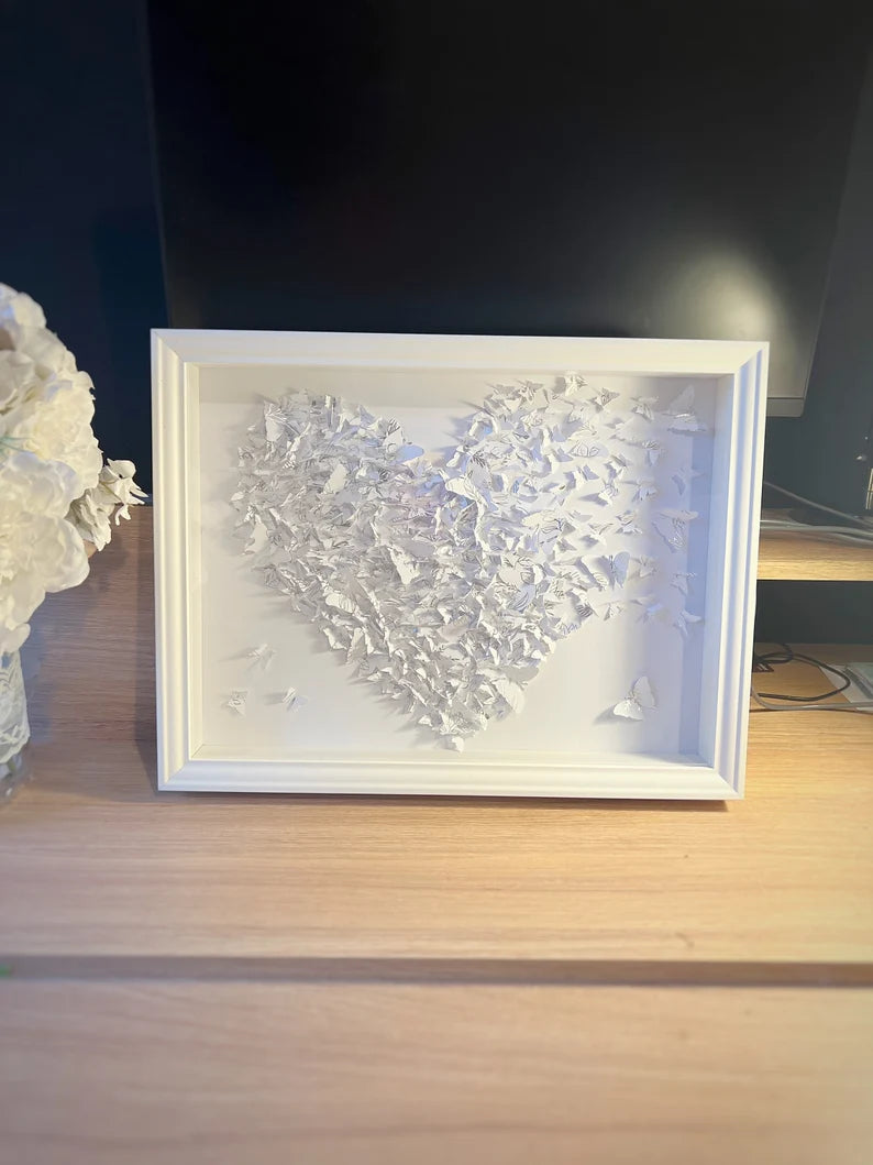 Butterflies heart art White and Silver lines