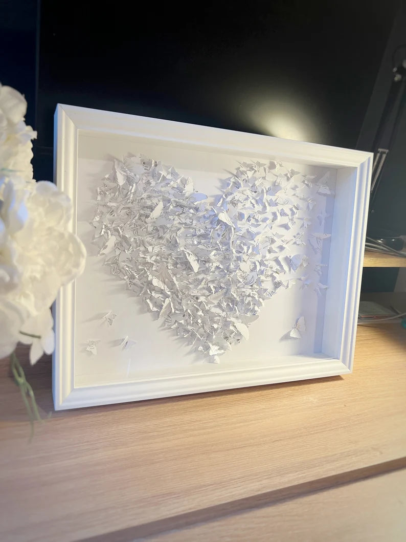 Butterflies heart art White and Silver lines