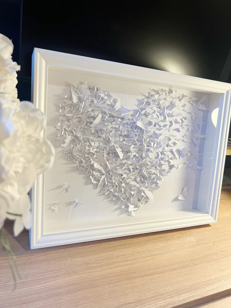 Butterflies heart art White and Silver lines