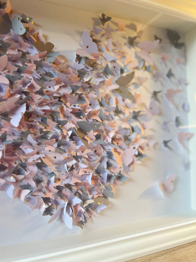 Butterflies heart wall art Light Gray and Pink