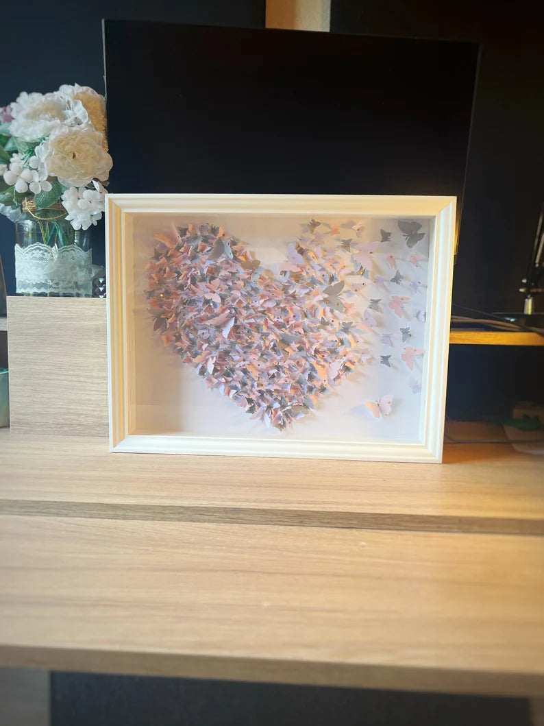 Butterflies heart wall art Light Gray and Pink