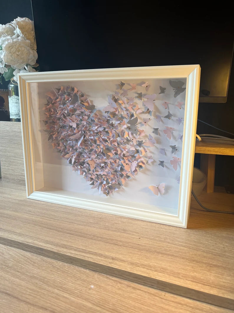 Butterflies heart wall art Light Gray and Pink