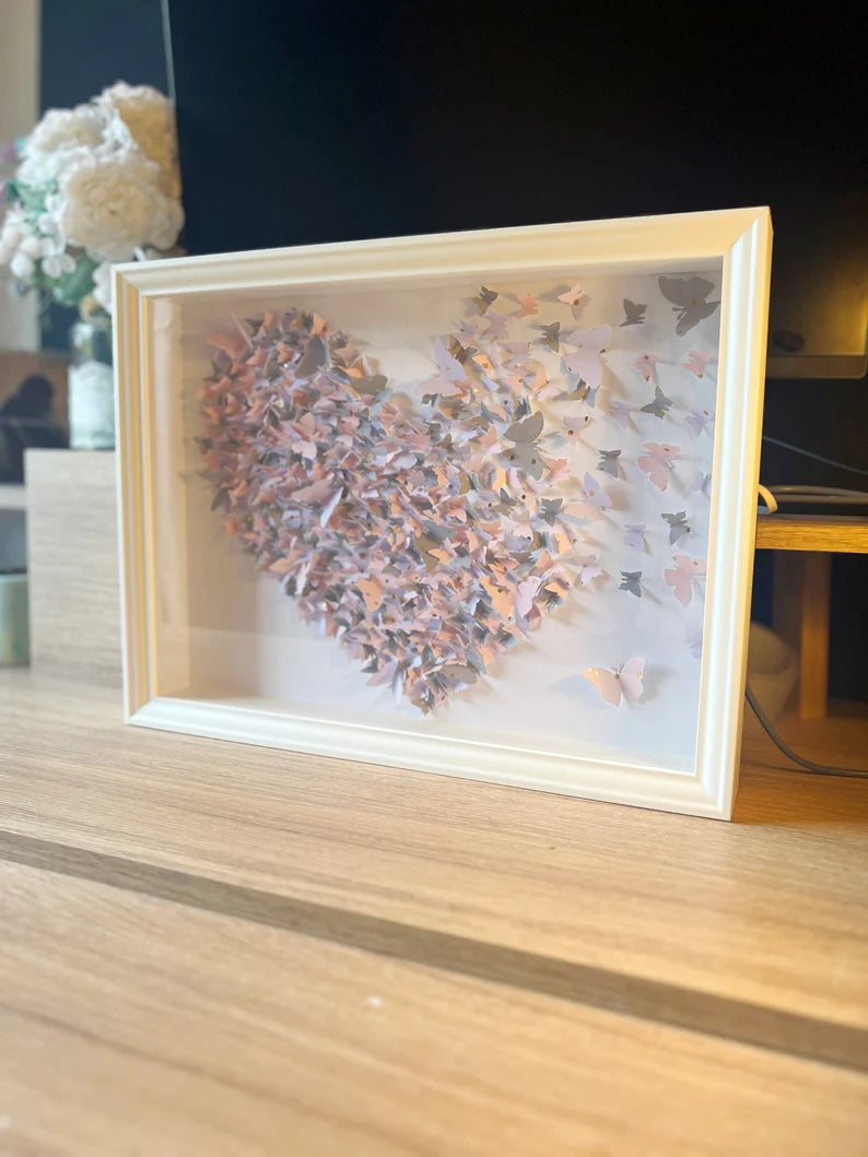 Butterflies heart wall art Light Gray and Pink