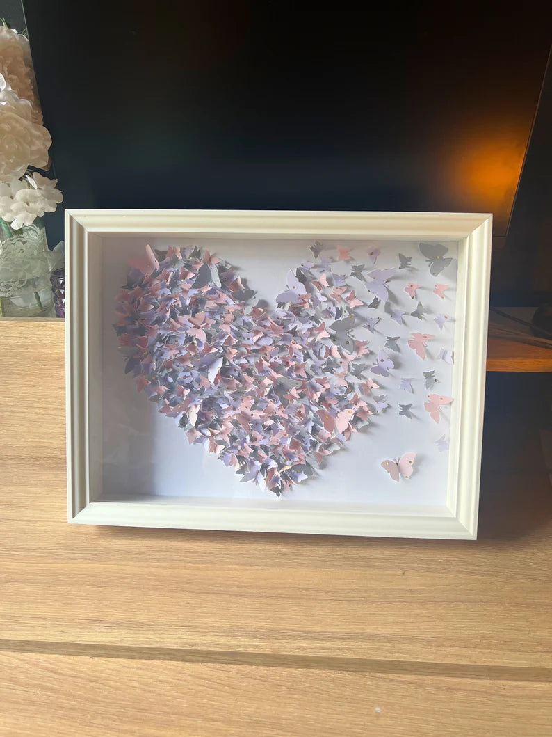 Butterflies heart wall art Light Gray and Pink