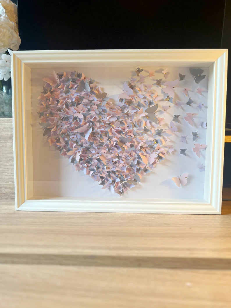 Butterflies heart wall art Light Gray and Pink
