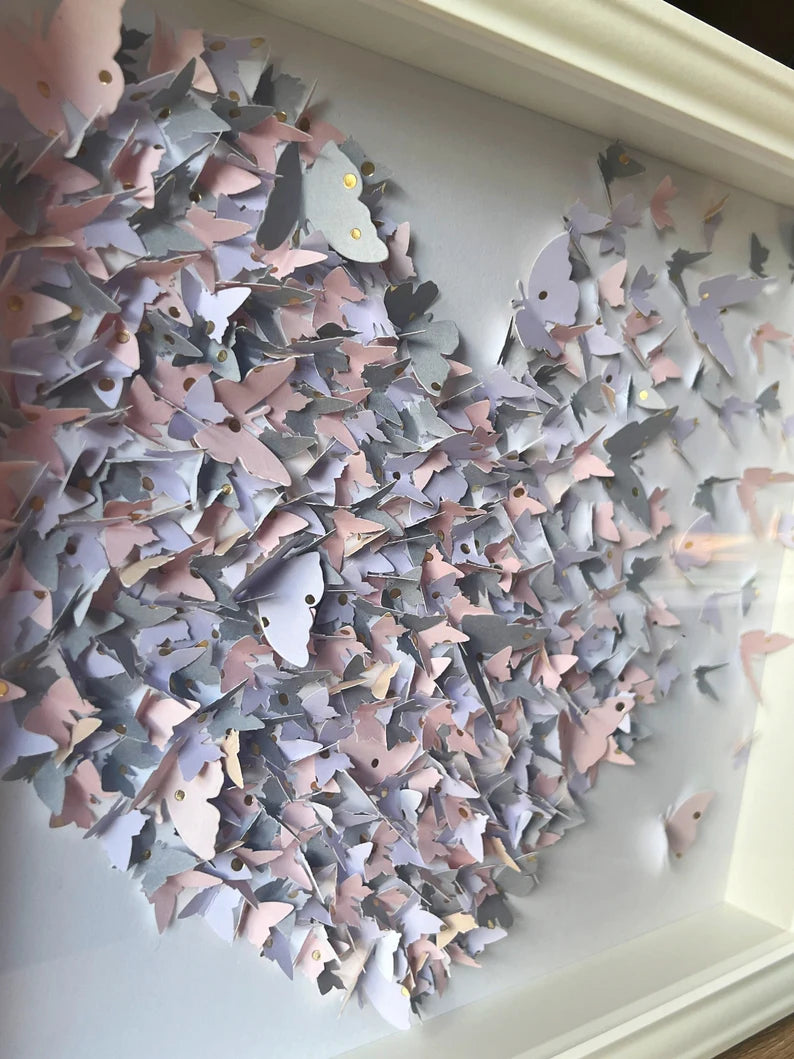 Butterflies heart wall art Light Gray and Pink