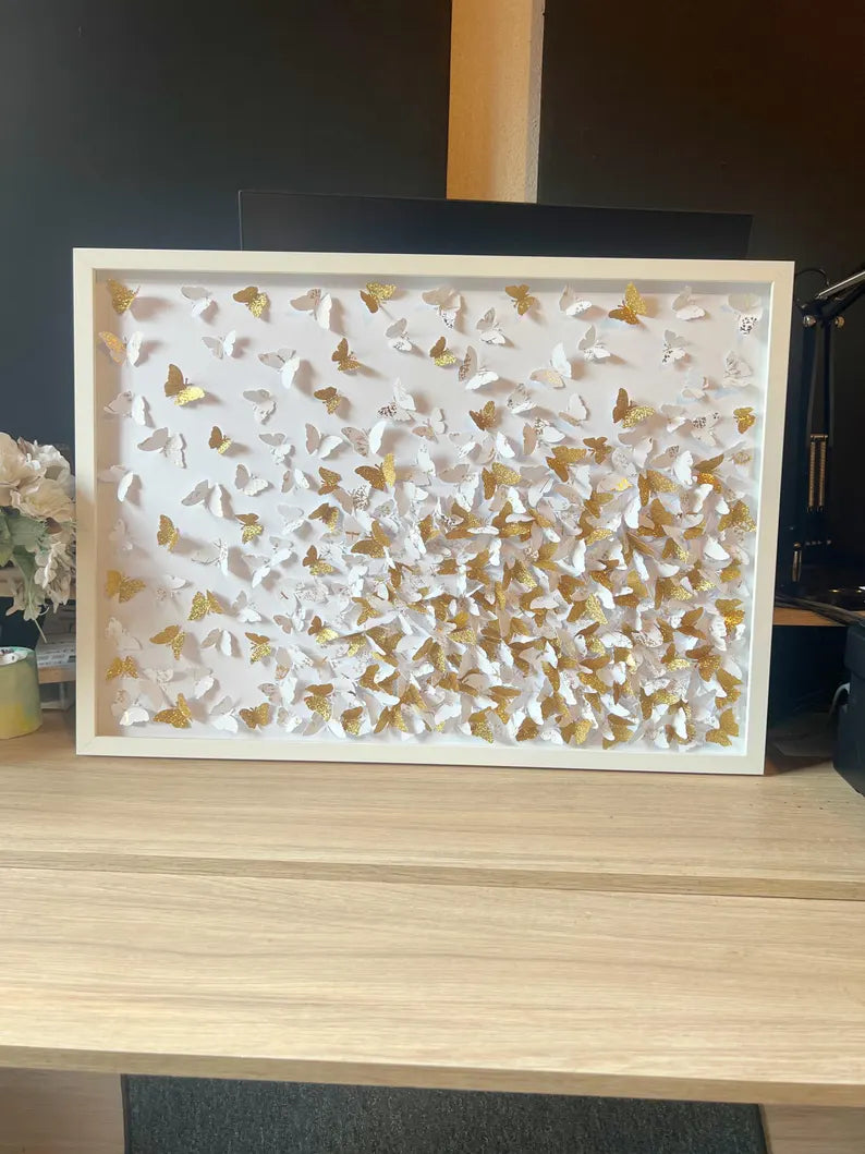 Butterflies Wall ART Glitter Gold and White