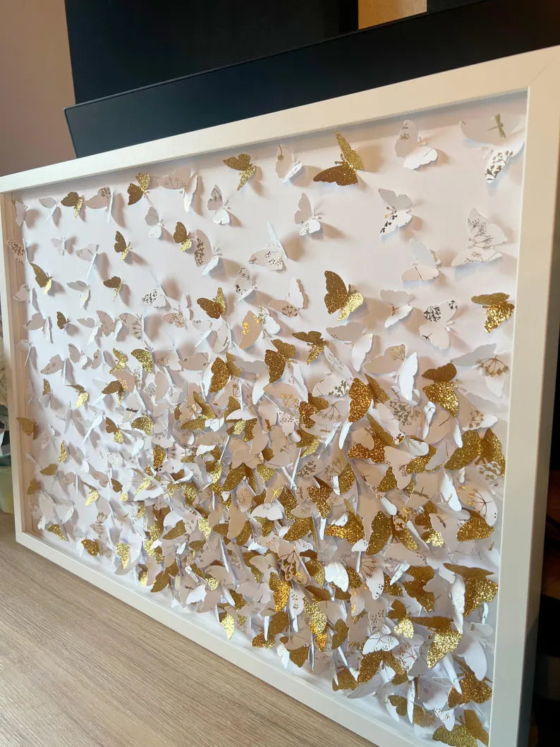 Butterflies Wall ART Glitter Gold and White