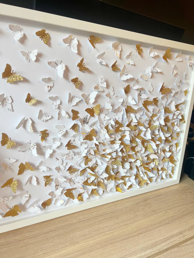 Butterflies Wall ART Glitter Gold and White