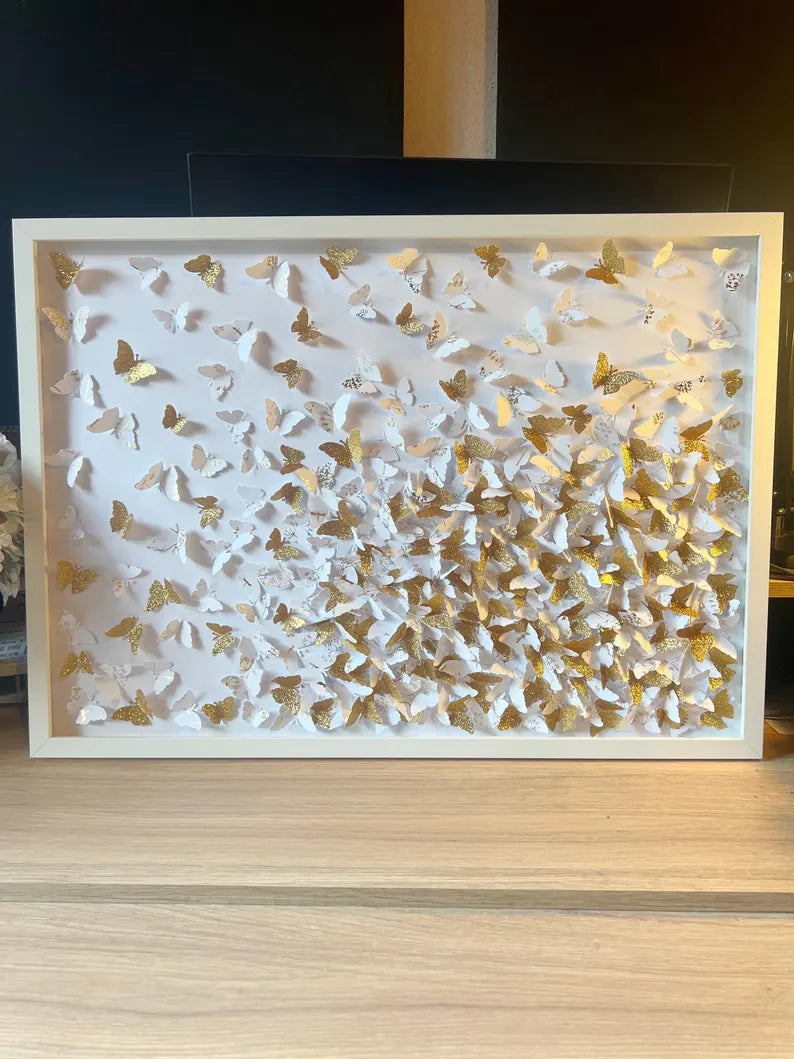 Butterflies Wall ART Glitter Gold and White