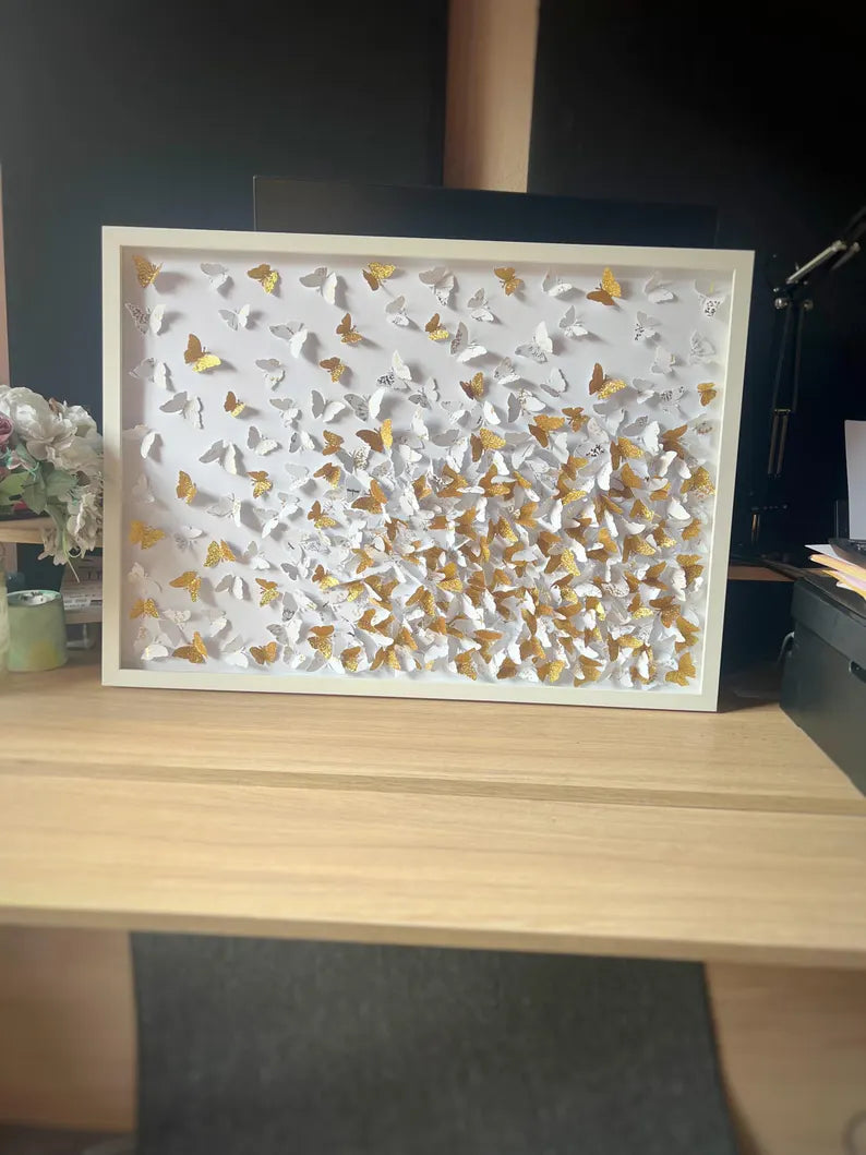 Butterflies Wall ART Glitter Gold and White