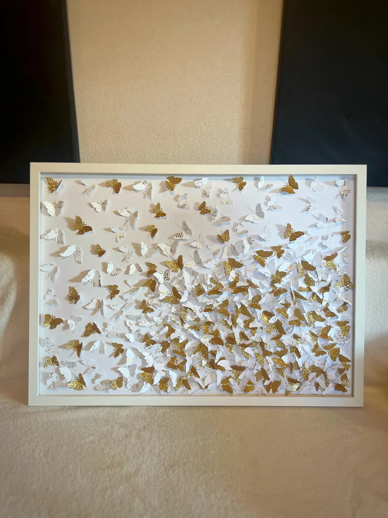 Butterflies Wall ART Glitter Gold and White