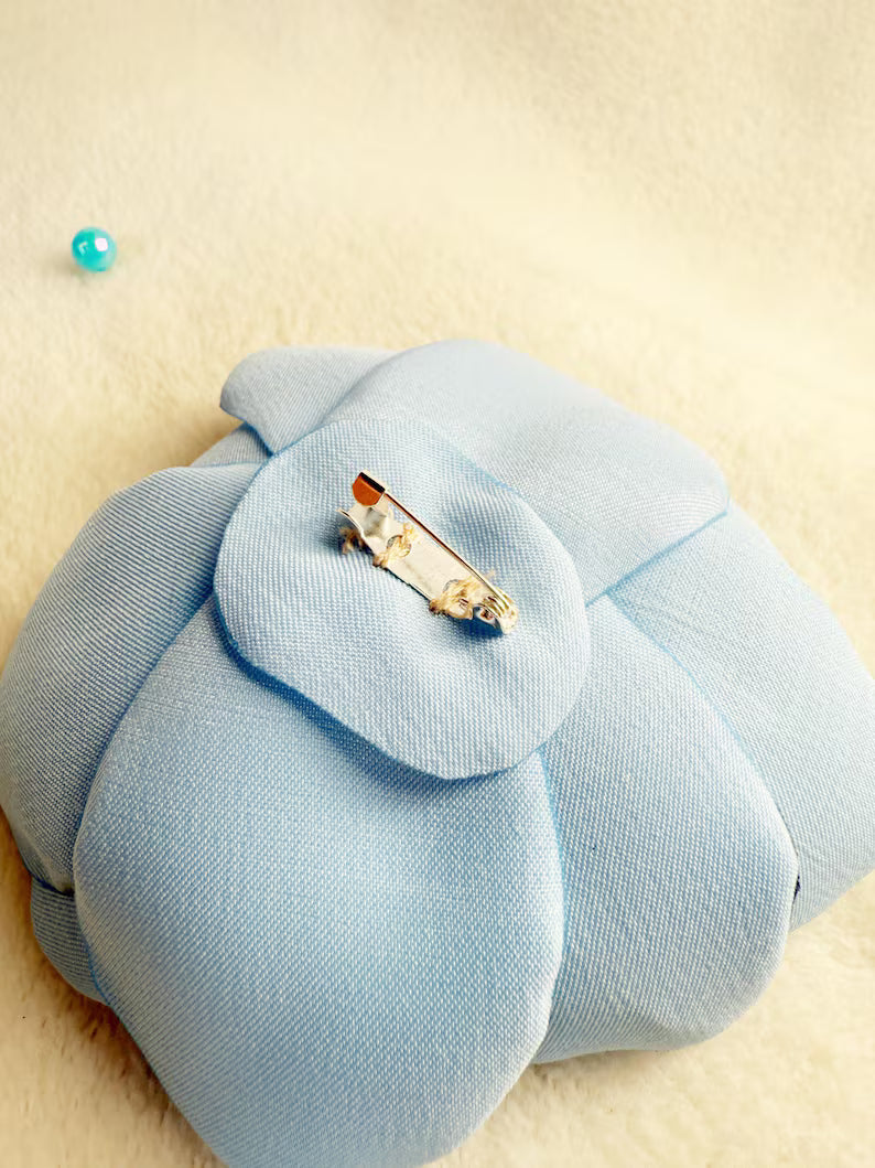Light Blue FABRIC FLOWER Brooch